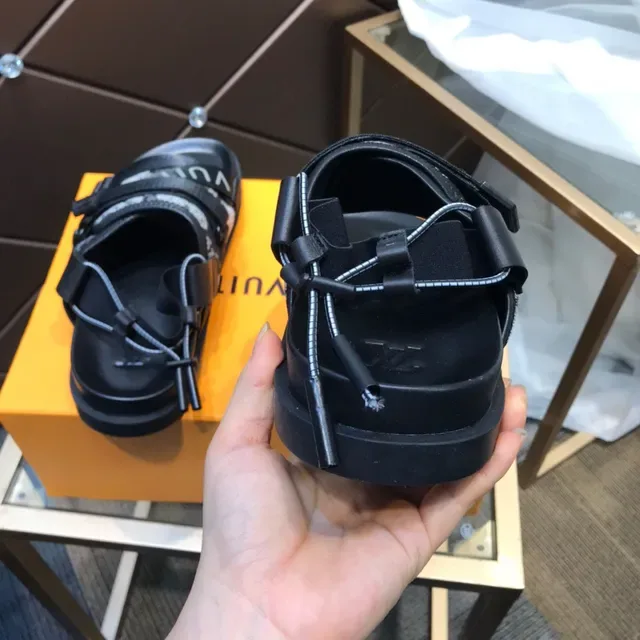 Louis Vuitton Black Gray Multi-Strap Monogram Canvas Casual Sandals 7
