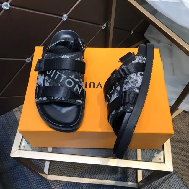 Louis Vuitton Black Gray Multi-Strap Monogram Canvas Casual Sandals 8