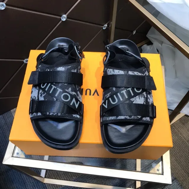 Louis Vuitton Black Gray Multi-Strap Monogram Canvas Casual Sandals 9