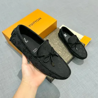 Louis Vuitton 黑色印花提花面料蝴蝶结流苏前乐福鞋