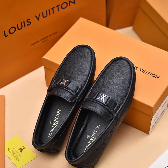 Louis Vuitton Black Pebbled Leather LV Buckle Loafers 3