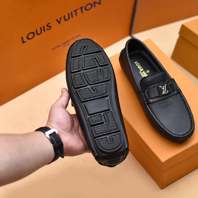 Louis Vuitton Black Pebbled Leather LV Buckle Loafers 4