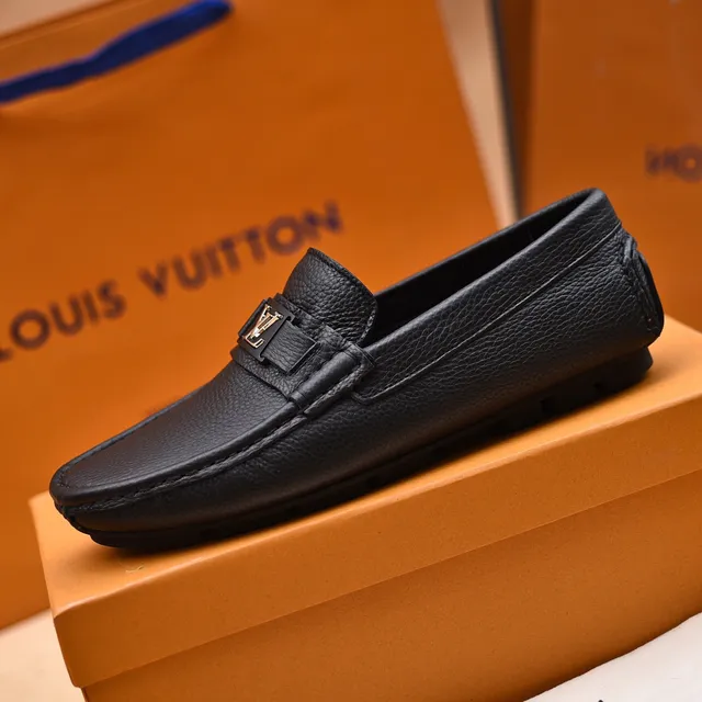 Louis Vuitton Black Pebbled Leather LV Buckle Loafers 6
