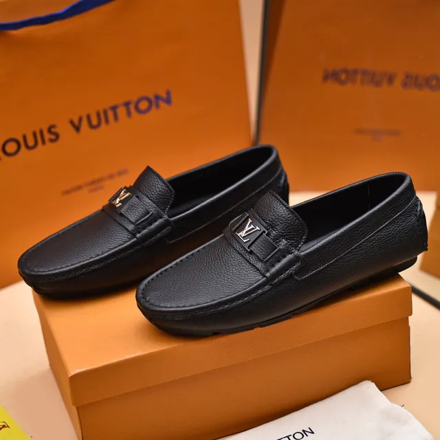 Louis Vuitton Black Pebbled Leather LV Buckle Loafers 8