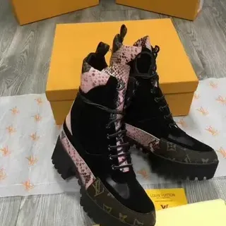 Louis Vuitton Black Pink Platform Sole Mixed-Material Upper Ankle Boots