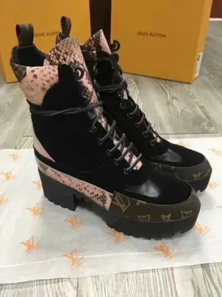 Louis Vuitton Black Pink Platform Sole Mixed-Material Upper Ankle Boots 2