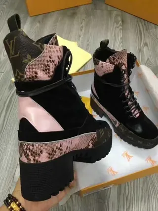 Louis Vuitton Black Pink Platform Sole Mixed-Material Upper Ankle Boots 4