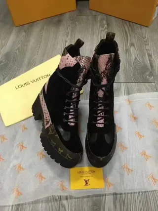 Louis Vuitton Black Pink Platform Sole Mixed-Material Upper Ankle Boots 6