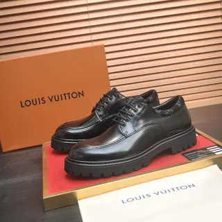 Louis Vuitton Black Polished Leather Cap Toe Oxford Shoes