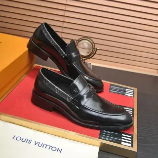Louis Vuitton Black Polished Leather Monogrammed Strap Loafer