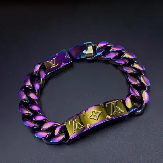 Louis Vuitton Black Purple Curb-Link Chain Iridescent PVD Coating Bracelet