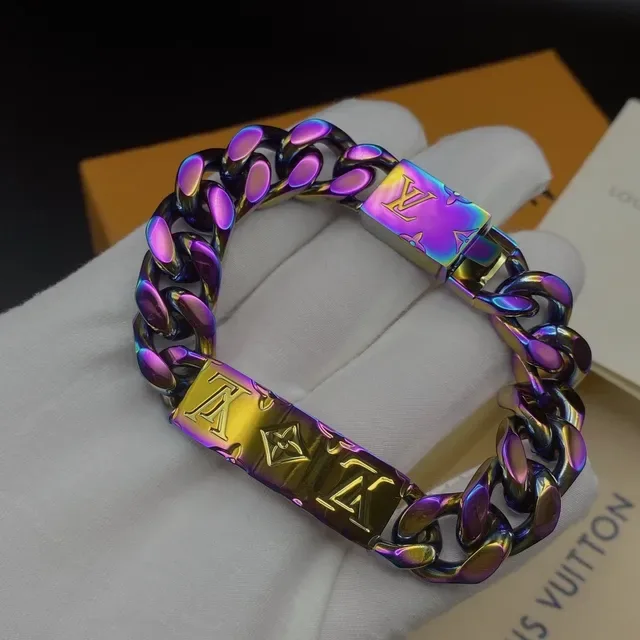 Louis Vuitton Black Purple Curb-Link Chain Iridescent PVD Coating Bracelet 2