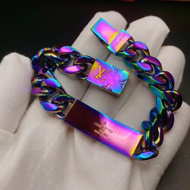 Louis Vuitton Black Purple Curb-Link Chain Iridescent PVD Coating Bracelet 3