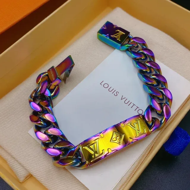 Louis Vuitton Black Purple Curb-Link Chain Iridescent PVD Coating Bracelet 4