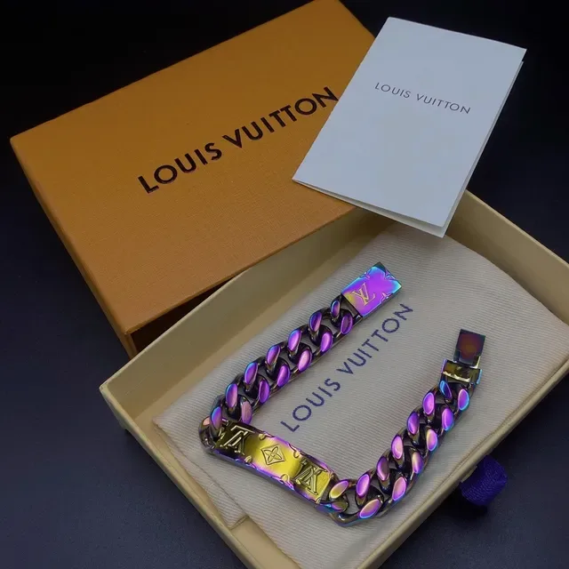 Louis Vuitton Black Purple Curb-Link Chain Iridescent PVD Coating Bracelet 6