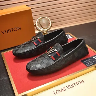 路易威登 黑色 红色 Damier Graphite 格纹皮革 LV Monogram 扣带 乐福鞋
