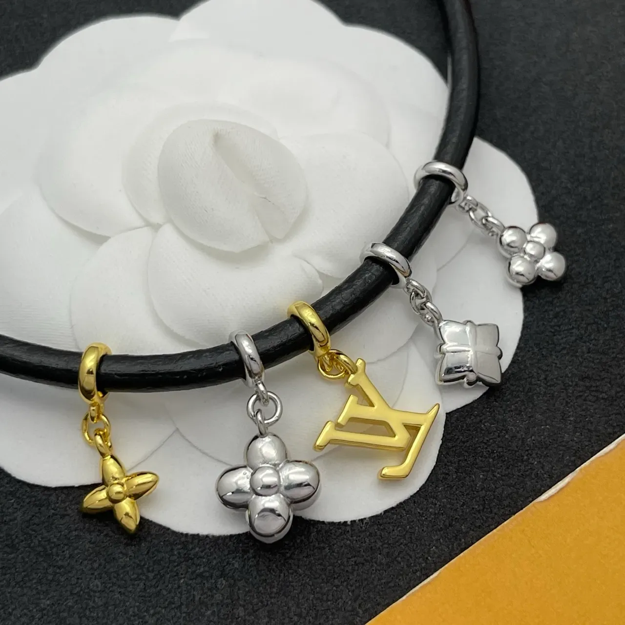 Louis Vuitton Black Silver Cord Multi-Charm Bracelet 3