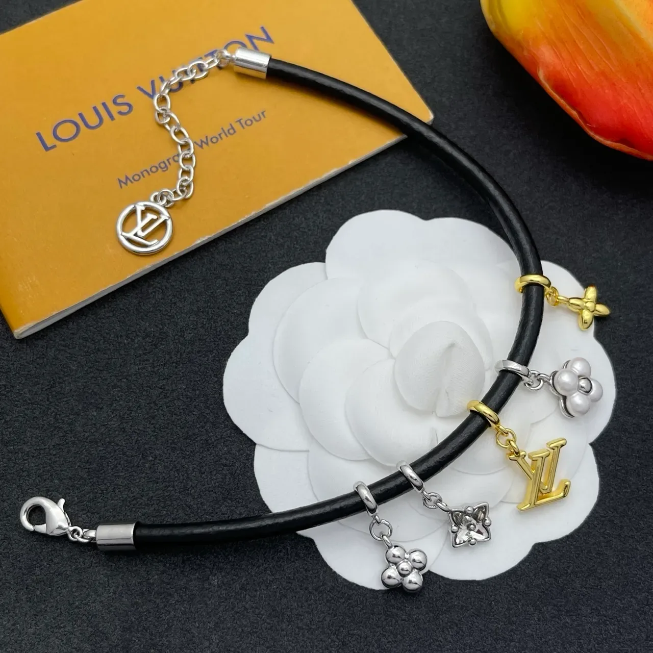 Louis Vuitton Black Silver Cord Multi-Charm Bracelet 5