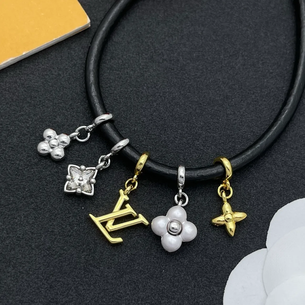 Louis Vuitton Black Silver Cord Multi-Charm Bracelet 6