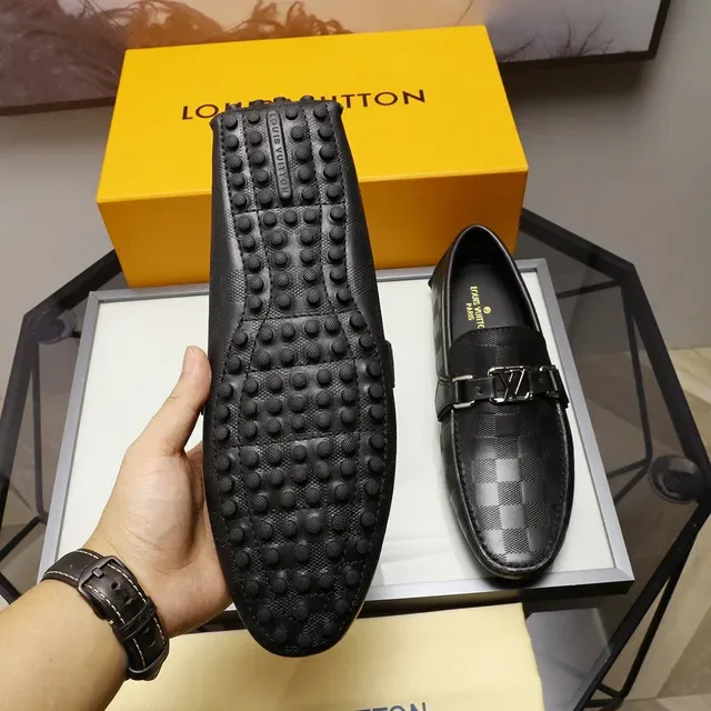 Louis Vuitton Black Silver Leather Damier Check Pattern Loafer 4