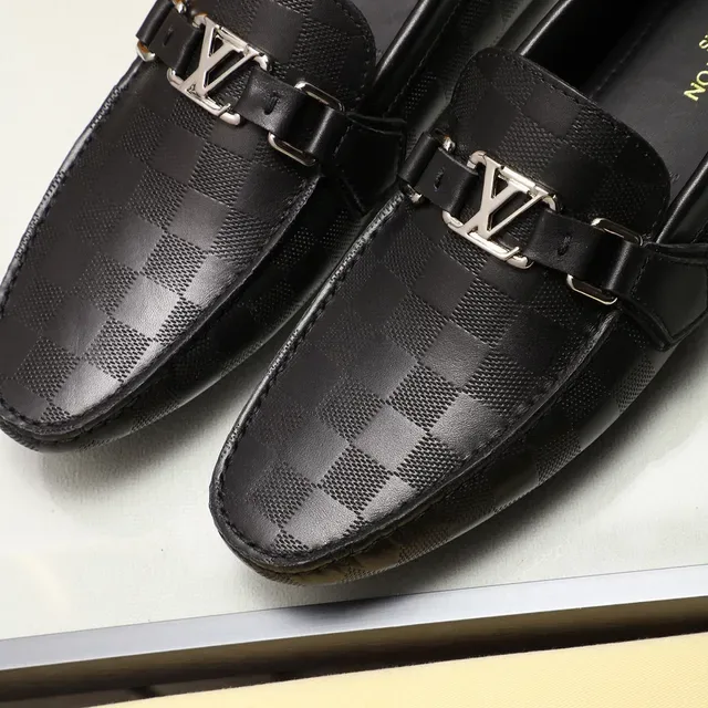Louis Vuitton Black Silver Leather Damier Check Pattern Loafer 6