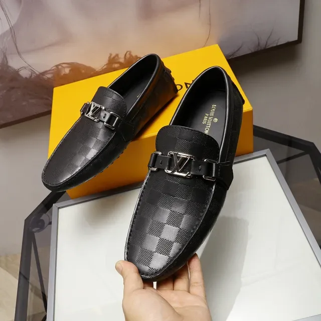 Louis Vuitton Black Silver Leather Damier Check Pattern Loafer 7