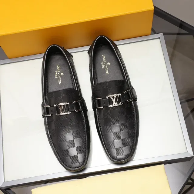 Louis Vuitton Black Silver Leather Damier Check Pattern Loafer 8