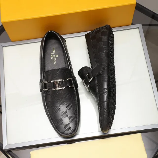 Louis Vuitton Black Silver Leather Damier Check Pattern Loafer 9