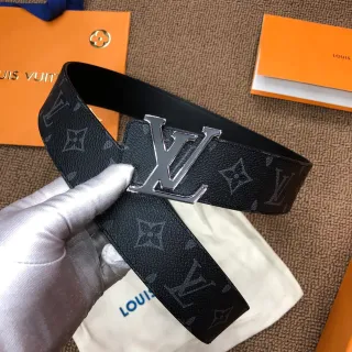 Louis Vuitton Black Silver Monogram-Coated Oversized Polished LV Buckle Leather Belt