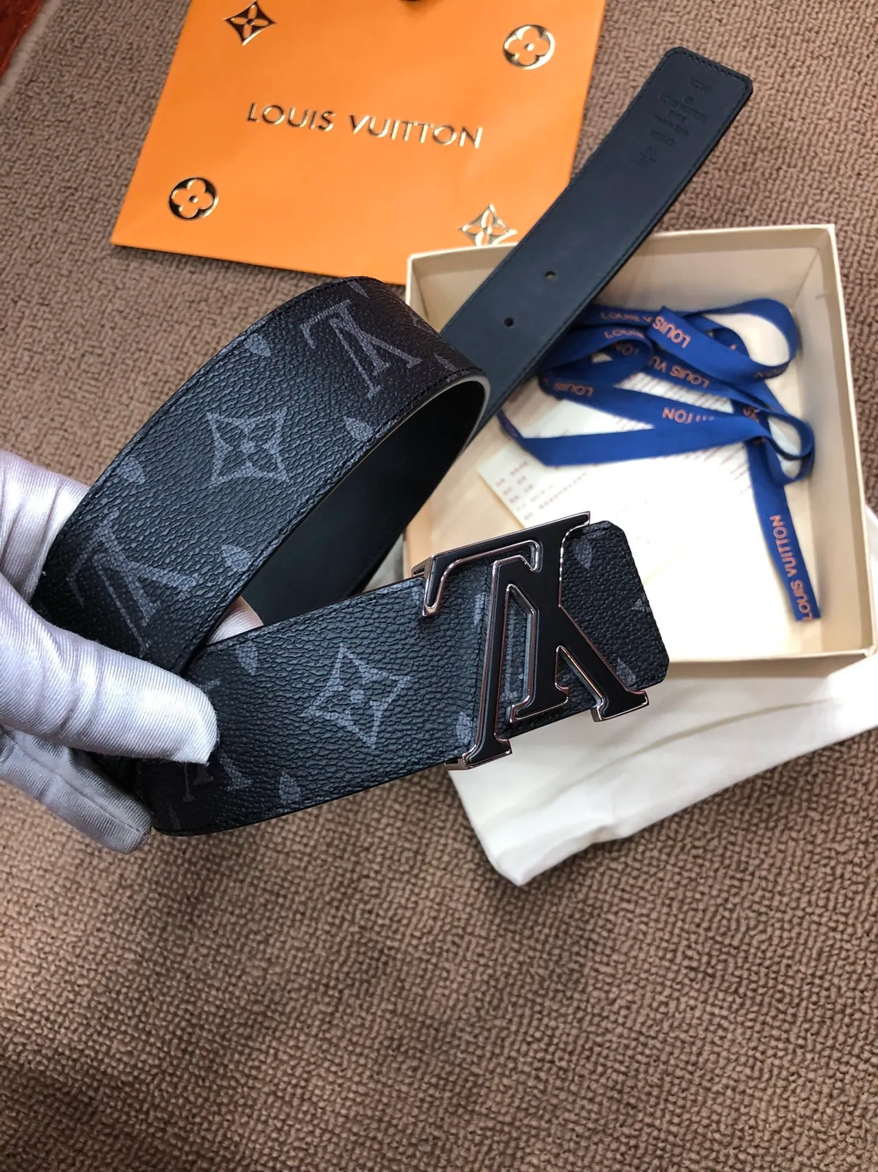 Louis Vuitton Black Silver Monogram-Coated Oversized Polished LV Buckle Leather Belt 2