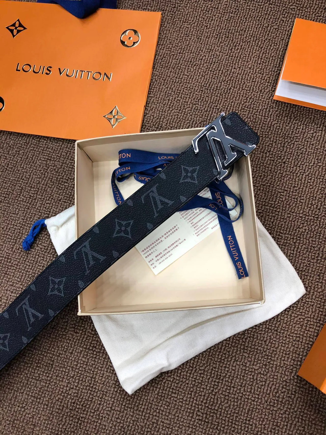 Louis Vuitton Black Silver Monogram-Coated Oversized Polished LV Buckle Leather Belt 4