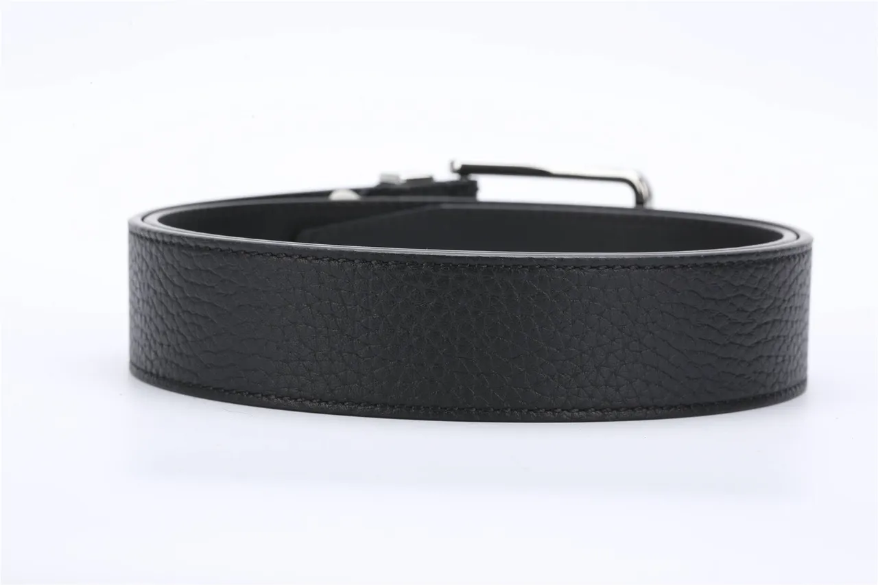 Louis Vuitton Black Silver Pebbled Rectangular Buckle Leather Belt 4