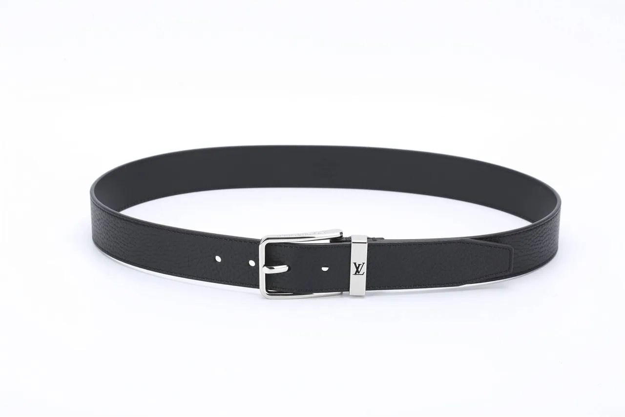 Louis Vuitton Black Silver Pebbled Rectangular Buckle Leather Belt 7