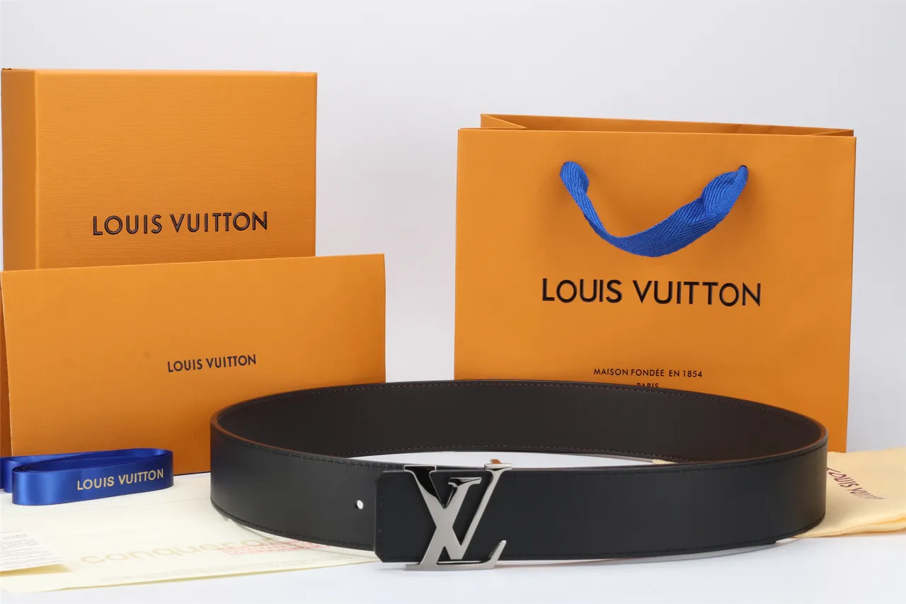 Louis Vuitton Noir Argent Lisse Double Teinte Métal Boucle LV Ceinture Cuir 3