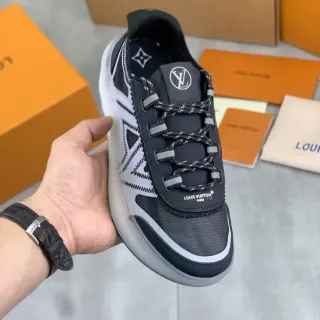 Louis Vuitton Black White Geometric Stitched Panels Mesh And Synthetic Overlay Lifestyle Sneakers