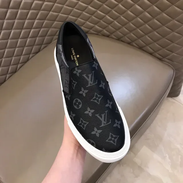 Louis Vuitton Black White Slip-On Monogram-Printed Lifestyle Sneakers 4