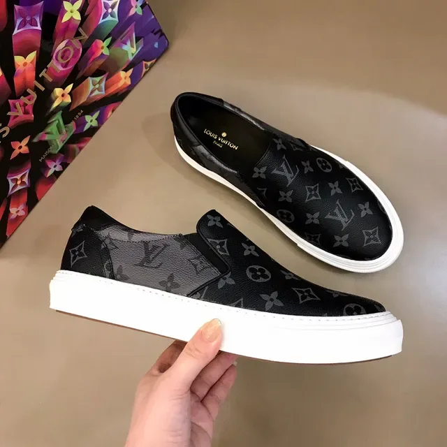 Louis Vuitton Black White Slip-On Monogram-Printed Lifestyle Sneakers 6