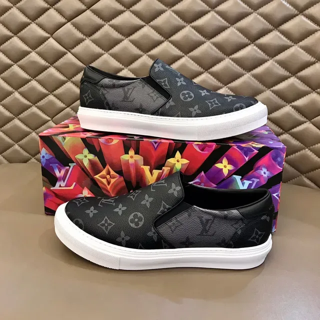 Louis Vuitton Black White Slip-On Monogram-Printed Lifestyle Sneakers 8