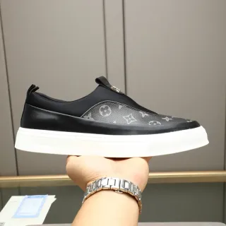 Louis Vuitton Black White Slip-On Monogrammed Toe Cap Lifestyle Sneakers