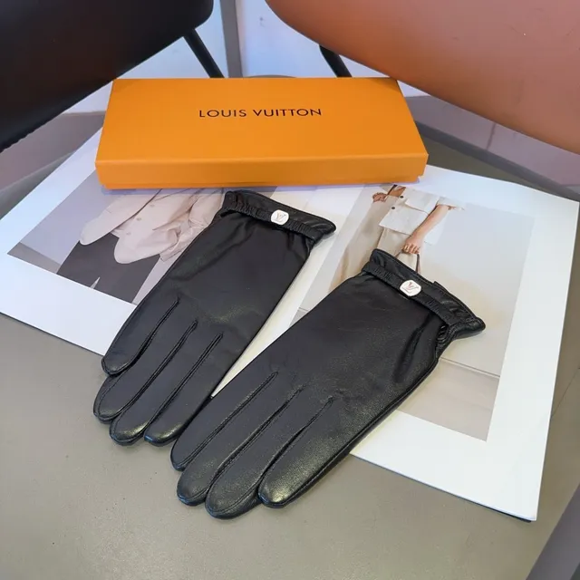 Louis Vuitton Black White Smooth Elasticated Wrist Cuff Leather Gloves 3