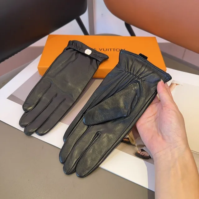 Louis Vuitton Black White Smooth Elasticated Wrist Cuff Leather Gloves 6