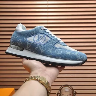 Louis Vuitton Blue White Monogrammed Denim Upper Mesh Paneling Lifestyle Sneakers