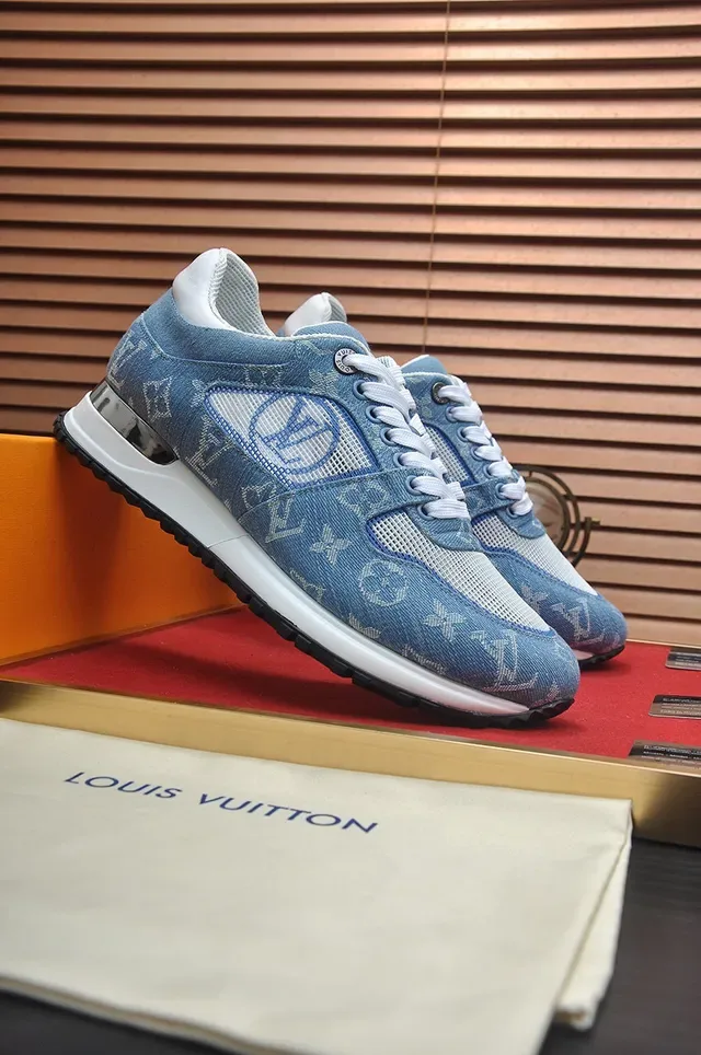 Louis Vuitton Tênis Lifestyle Monogram Denim Azul Branco Com Painel De Malha 3