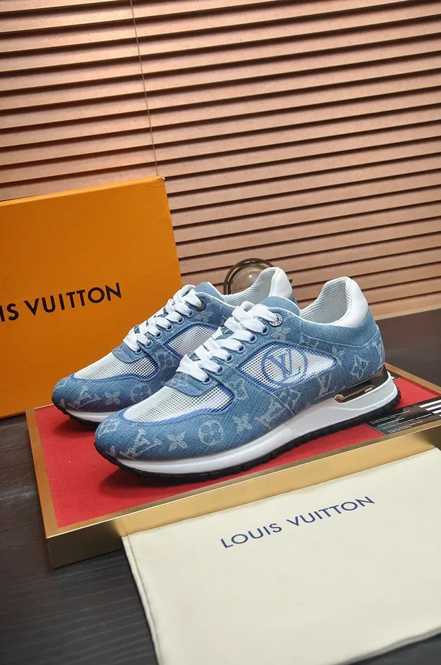 Louis Vuitton Tênis Lifestyle Monogram Denim Azul Branco Com Painel De Malha 4