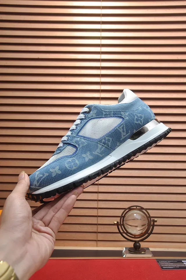 Louis Vuitton Tênis Lifestyle Monogram Denim Azul Branco Com Painel De Malha 5