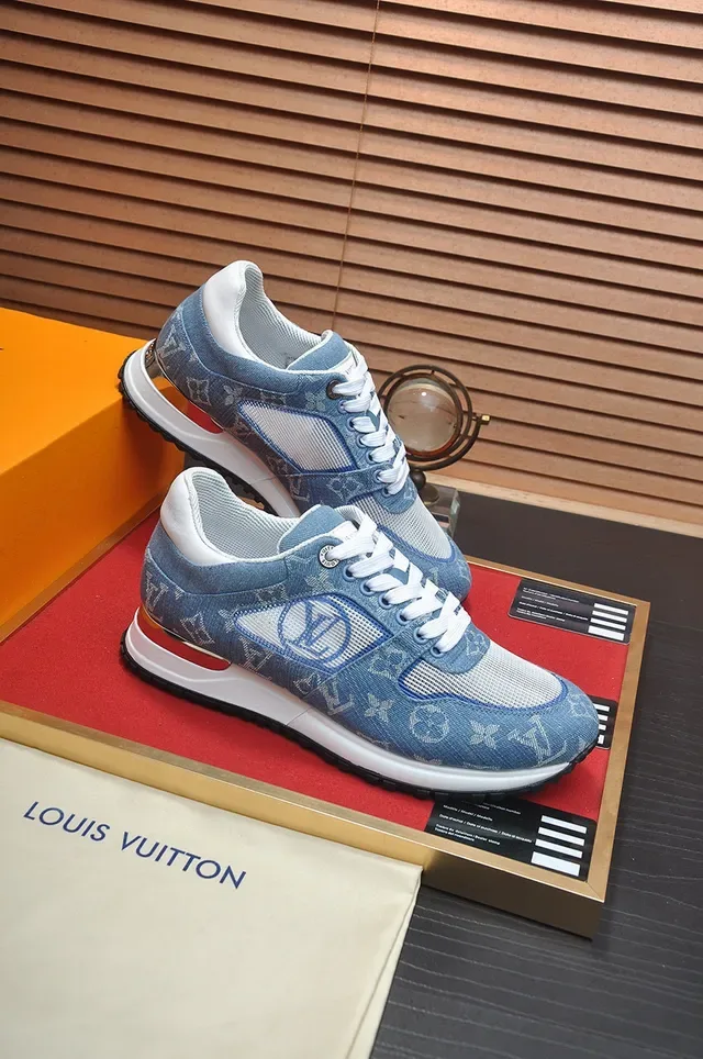 Louis Vuitton Tênis Lifestyle Monogram Denim Azul Branco Com Painel De Malha 6