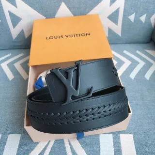 Louis Vuitton Braided Black Matte Embossed Strap Leather Belt