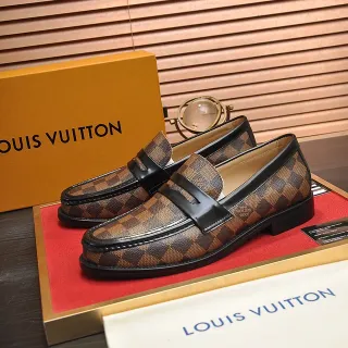 Louis Vuitton 棕黑 Damier Ebène 帆布 皮革鞋带 乐福鞋
