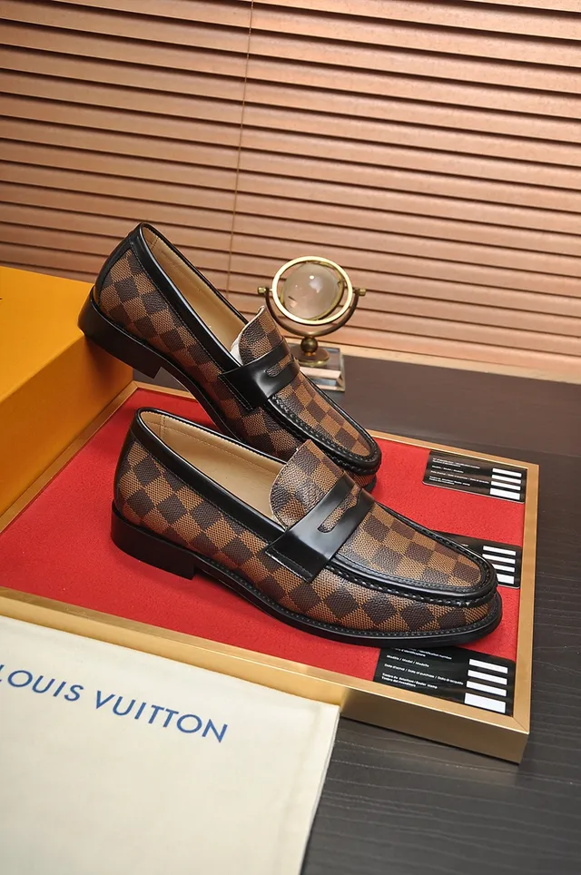 Louis Vuitton Brown Black Damier Ebène Canvas Leather Strap Loafer 4