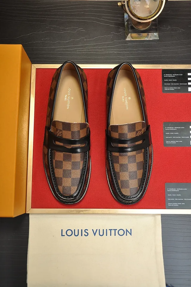 Louis Vuitton Brown Black Damier Ebène Canvas Leather Strap Loafer 5